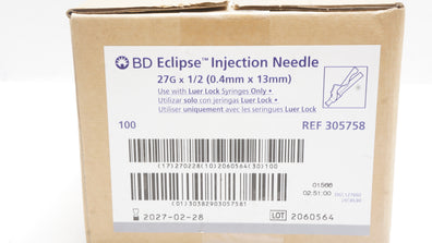 BD 305758 Eclipse Injection Ndle 27G x 1/2 - Case of 100